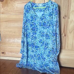 Floral Blue Long Sleeve Dress